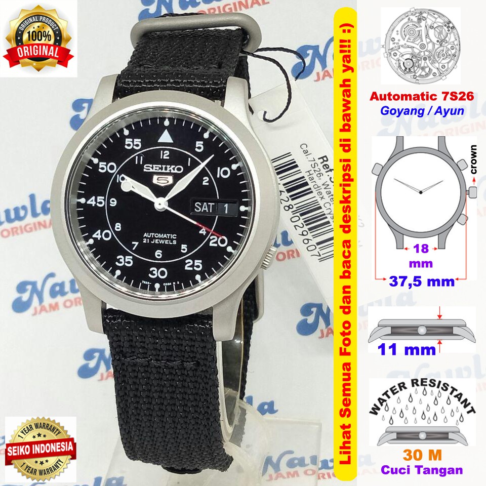 Seiko 5 SNK809K2 Automatic Black Nylon Strap - Jam Tangan Pria SNK809