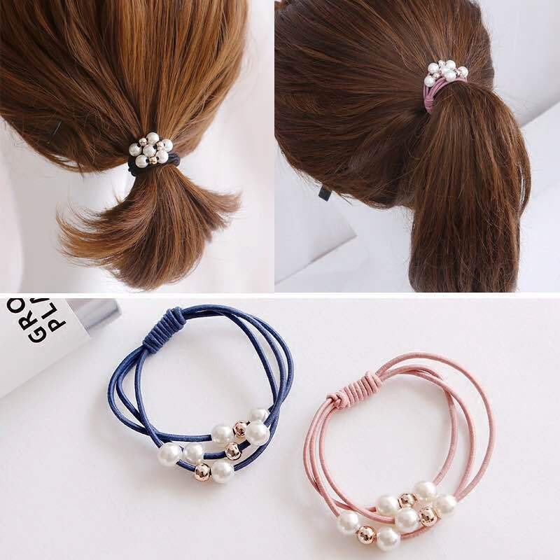 Grosir - F838 (1 PCS) Ikat Rambut Mutiara / Karet Rambut Body Jewerly Gaya Korea / Aksesoris Rambut Wanita