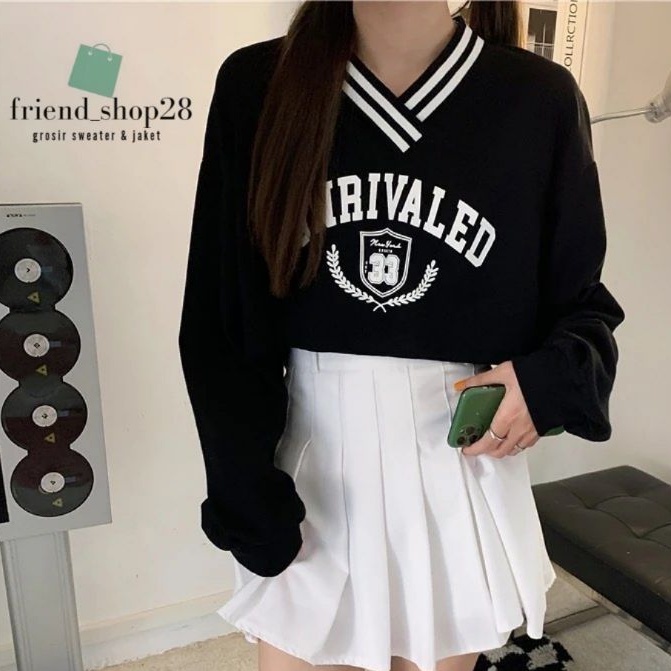 Sweater Crop Unrivaled Sweatshirt | Korean Style Sweatshirt | Pakaian Wanita | Bahan Fleece Tebal Dan Lembut | allsize