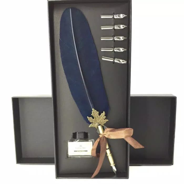 

pulpen bulu pena fountain kaligrafi stainless vintage retro dengan box