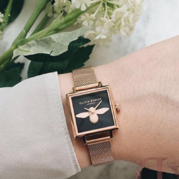 READY Olivia Burton Square 3D Bee black ORIGINAL - Jam Only TERLARIS