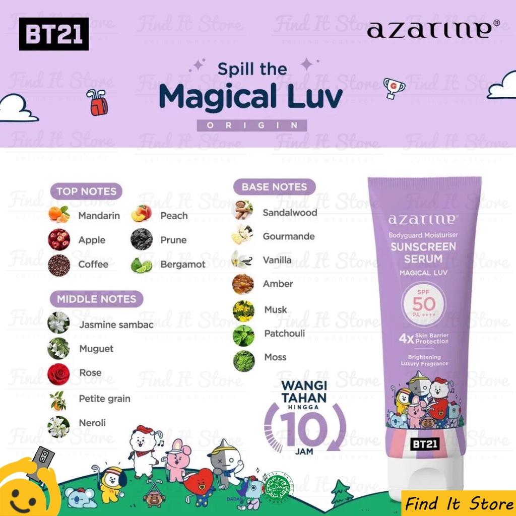 Azarine Body Guard Moisturizer Sunscreen Serum BT21 SPF 50 PA++++ 100ml | BPOM Original BTS Collab Sun Protection