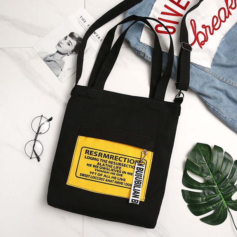 TC-108 tas canvas wanita tote bag selempang besar sekolah kampus import korea jepang