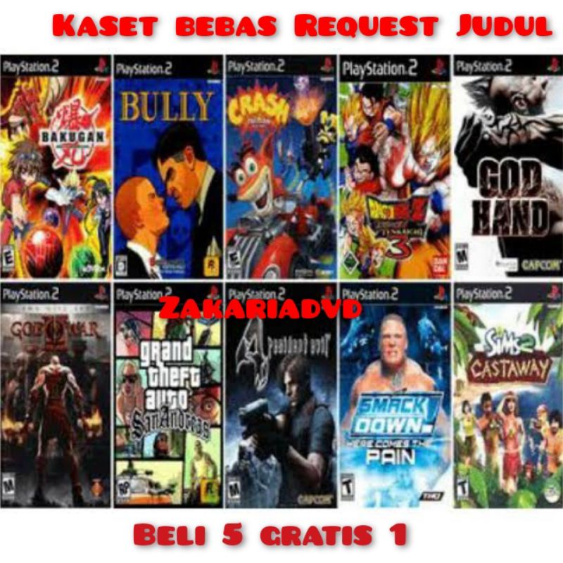 Kaset PS 2 Bebas Request Judul/pilih judul  apa saja beli 5 gratis 1