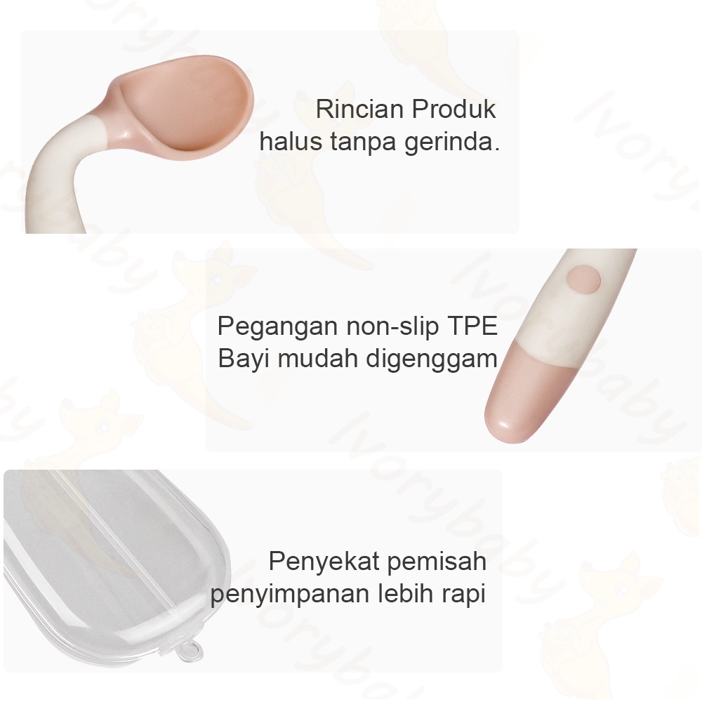 Ivorybaby Sendok dan garpu mpasi bayi silicone Baby Spoon Fork set Peralatan Makan Bayi fleksibel