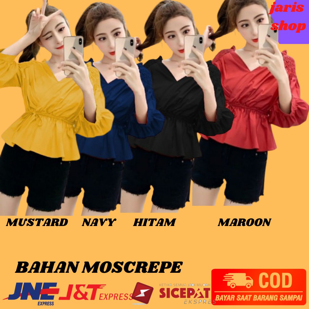Baju Blouse Korean Style Korea Blus Wanita Lengan Panjang Atasan Cewek Kekinian Import Terbaru Hitam