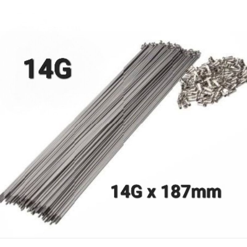 jari jari sepeda chrome 14G x 187mm spoke nipple ruji sepeda 20 inch