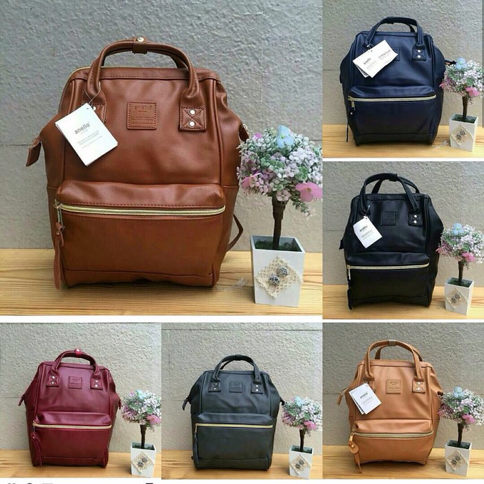 Tas Backpack Ransel Anello Large Bahan Kulit Premium - Navy