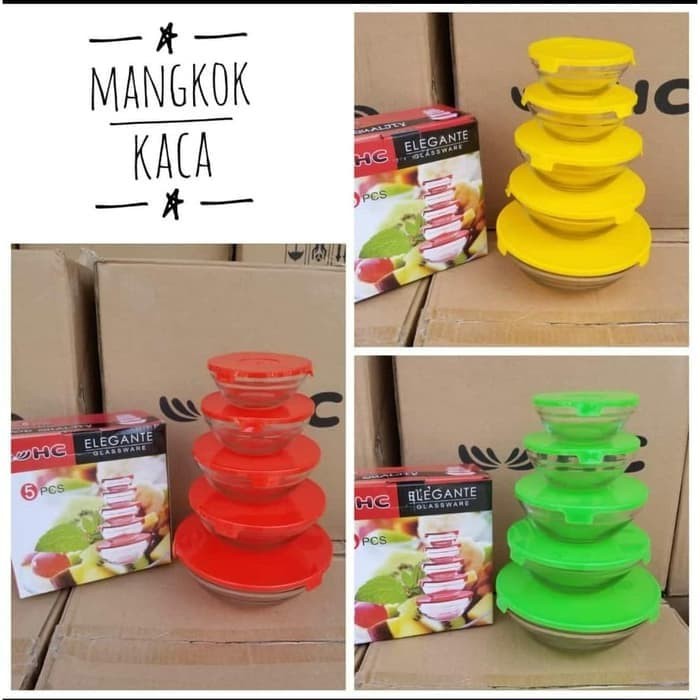 Mangkok Kimglass/elegante  Set Salad Bowl Sets satu set isi 5