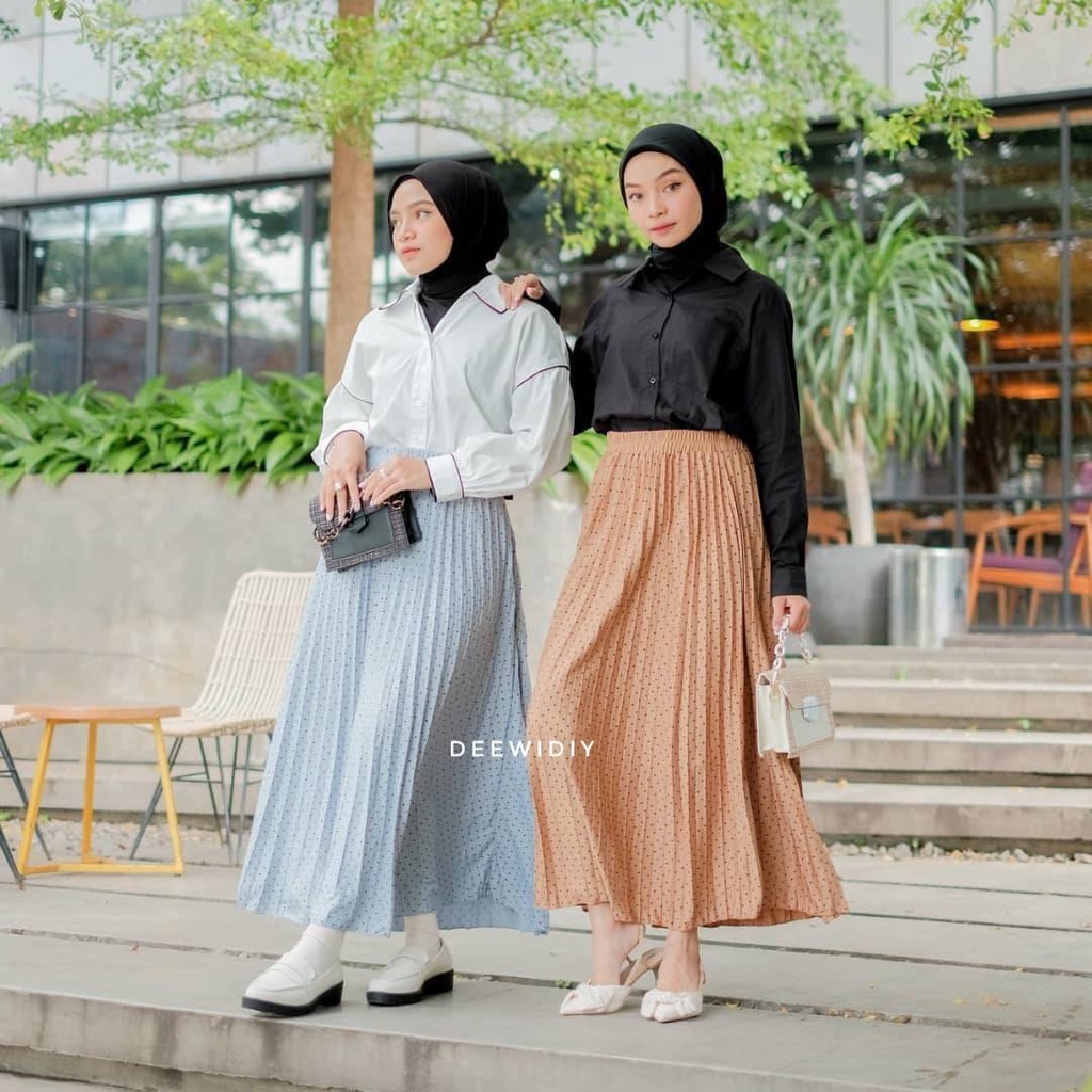 ROK PLISKET MOTIF PANJANG PREMIUM / ROK PLISKET POLKA - POLKA PLEATS SKIRT DEEWIDIY