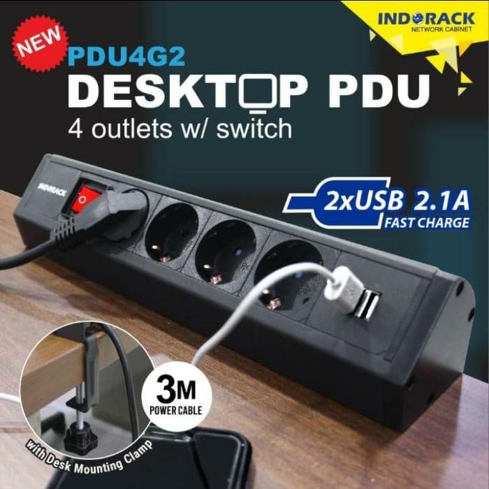 Stop Kontak Meja Pdu 4 Anti Petir With 2Xusb Fast Port Indorack Pdu4G2