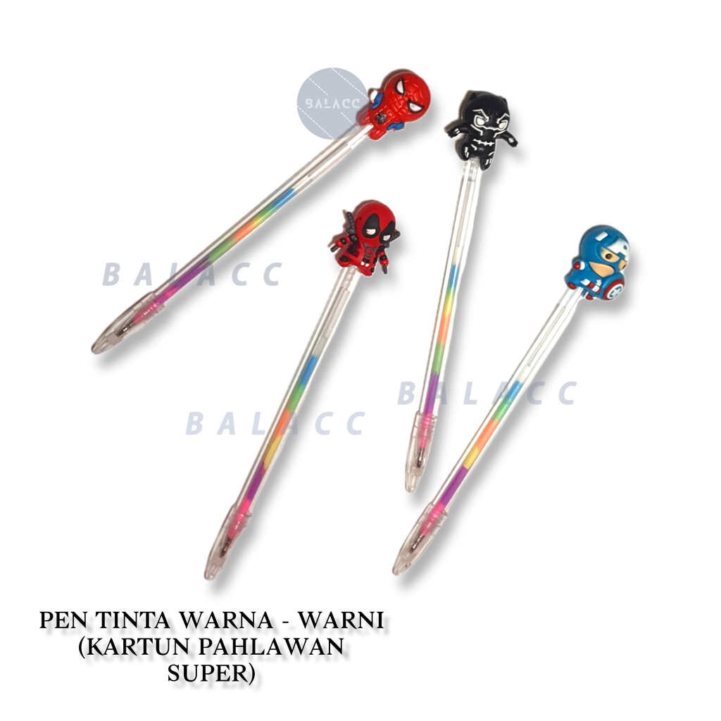 Pen Pelangi / Pen Tinta Pelangi / Pen Warna Murah Lucu Kartun Pahlawan / Pen Tinta Gel Warna