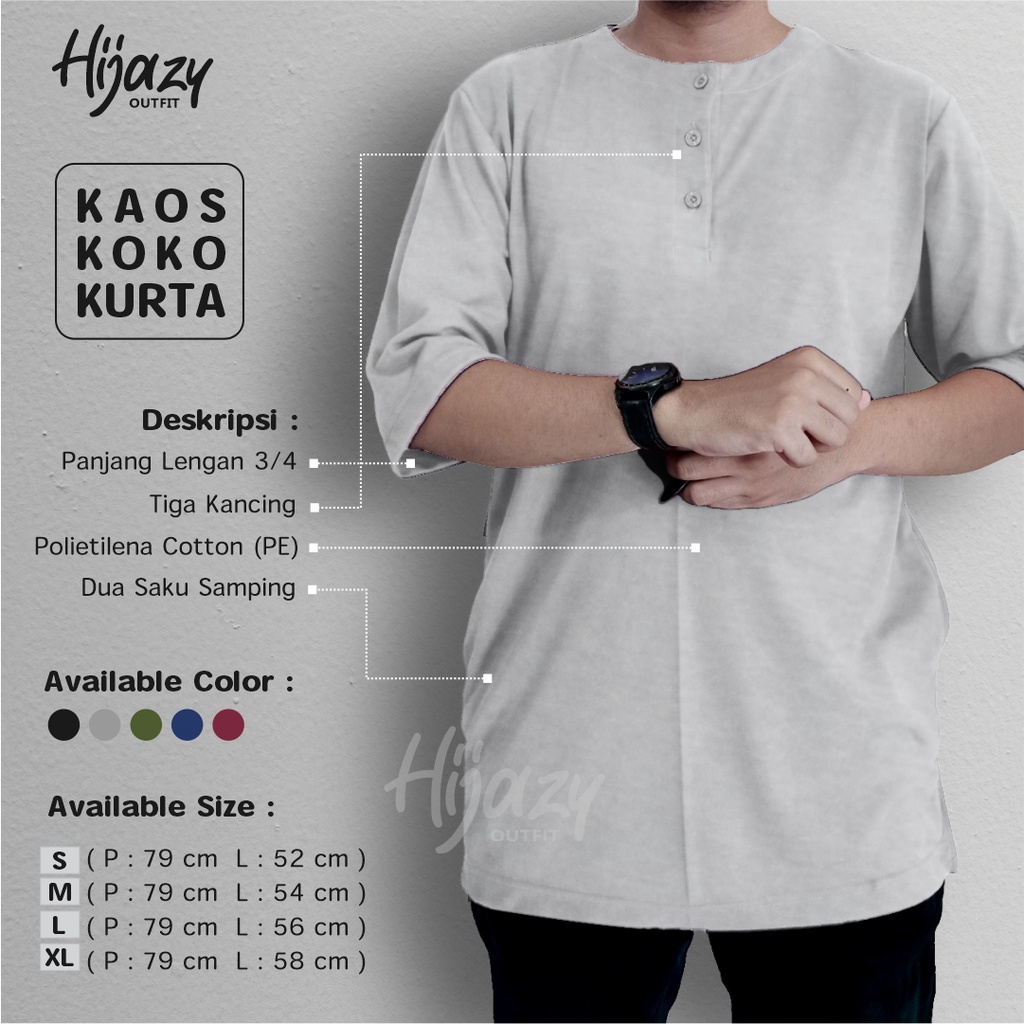 Kaos Koko Modern Premium / Kurta Pakistan Baju Koko Dewasa Lengan Panjang 3/4 / Baju Muslim Pria / K