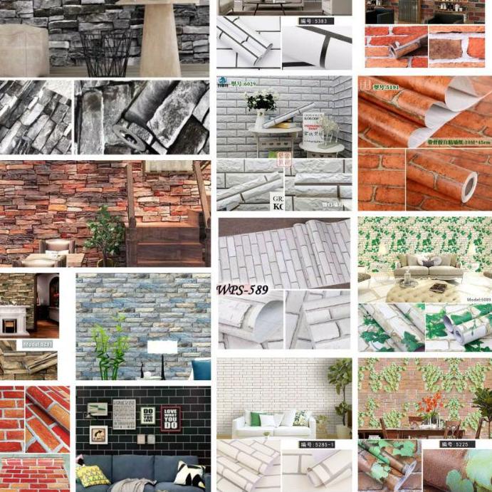 ☄ Wallpaper Sticker Wallpaper Dinding Ruang Tamu Batu Bata 3d Putih Cream Abu Ungu Kuning Orange Hij