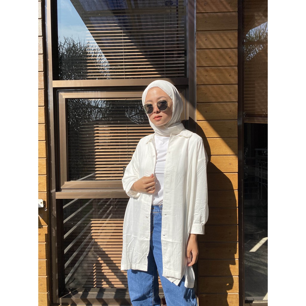 KEMEJA MAKEITRAIT PANJANG BAHAN KATUN RAYON ALL SIZE POLOS-PUTIH