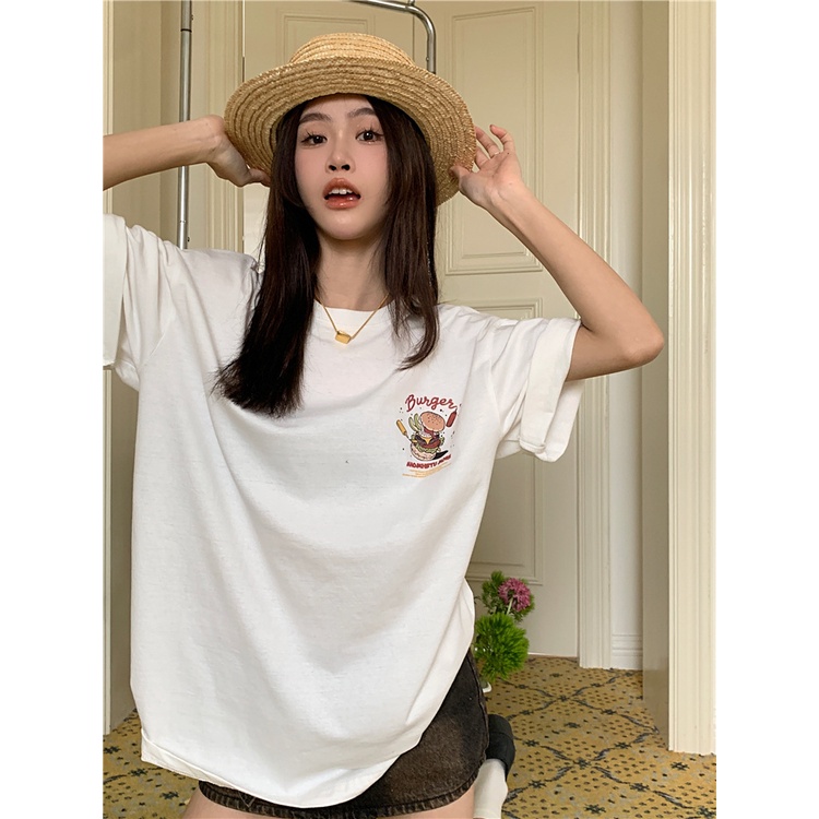 Print T-shirt Kaos Putih Lengan Pendek Wanita Oversize Korean Style