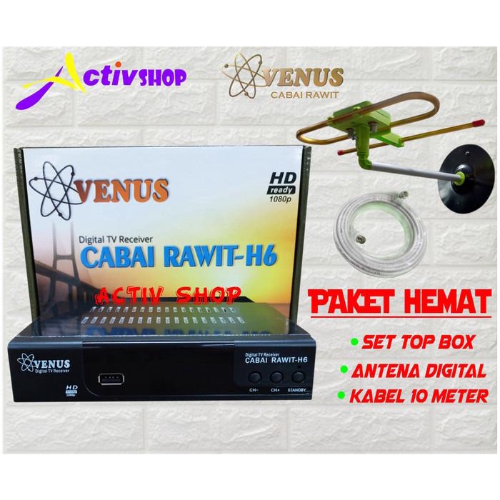 SET TOP BOX TV DIGITAL VENUS CABAI RAWIT + ANTENA UHF VENUS PAKET