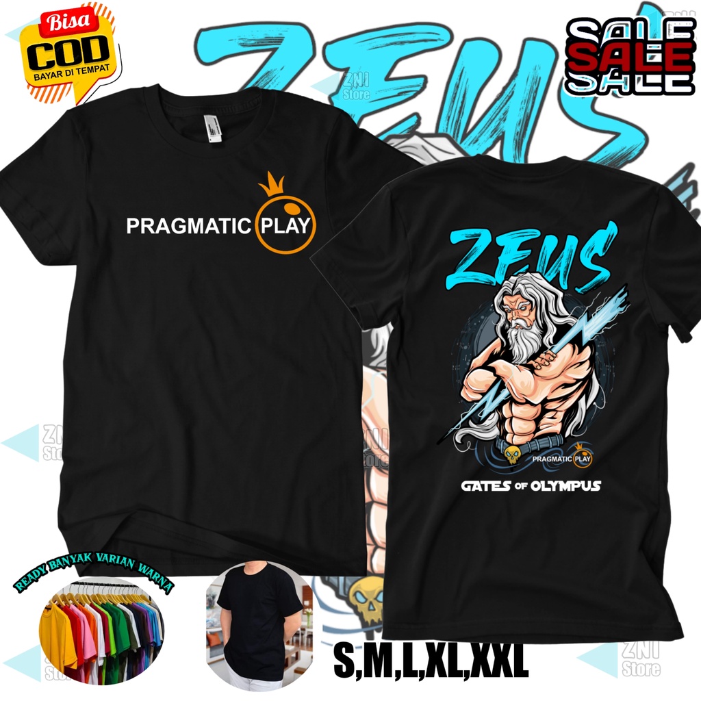 Kaos T-Shirt Pakaian Atasan Distro Pragmatic Play 9 Zeus Gates of Olympus Unisex Cowo Cewe / Pria Wa