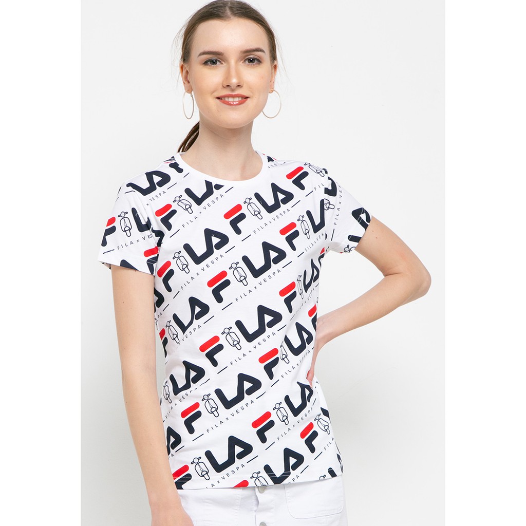  FILA  X VESPA Baju  Kaos Fitcher Olahraga  Wanita White 