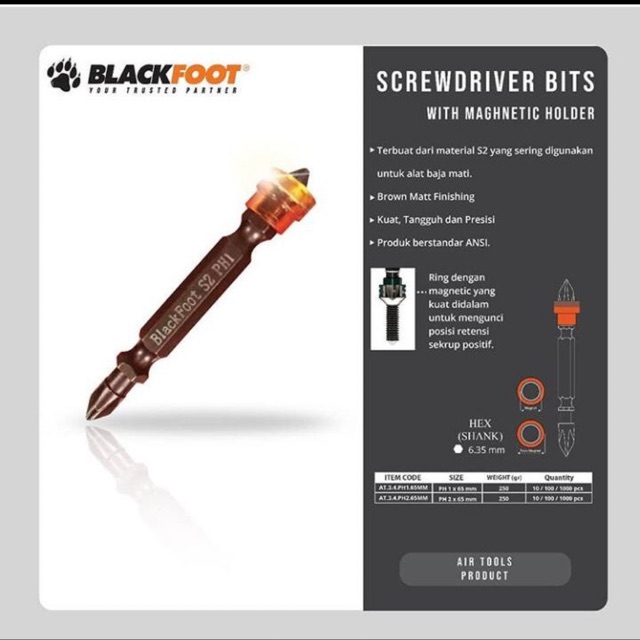 BLACKFOOT MATA OBENG ANGIN + MAGNIT // SCREWDRIVER BITS WITH MAGNETIC HOLDER