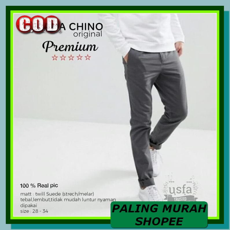 Benhill Celana Pria Panjang Chinos Katun Stretch Warna Original M TJ181 Celana Chino Pants Panjang