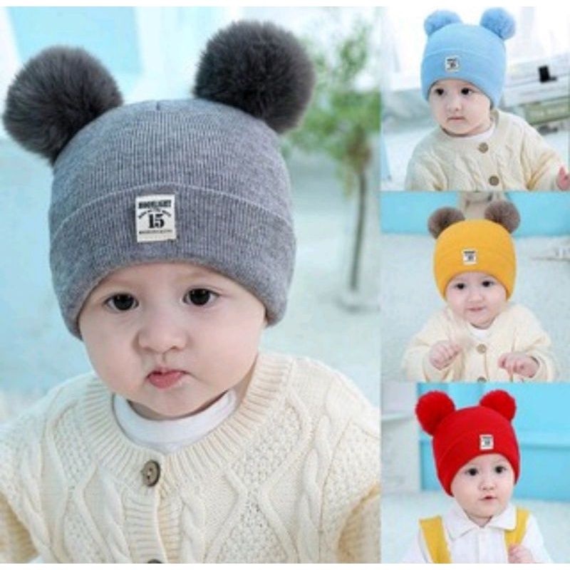 Kupluk Pompom anak M15 label spendek aklarik /kupluk anak cute