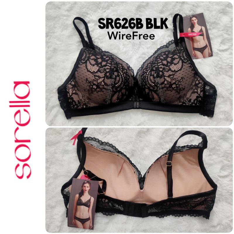 sr626 BLK bra bh wanita tanpa kawat brukat hitam Sorella 36b