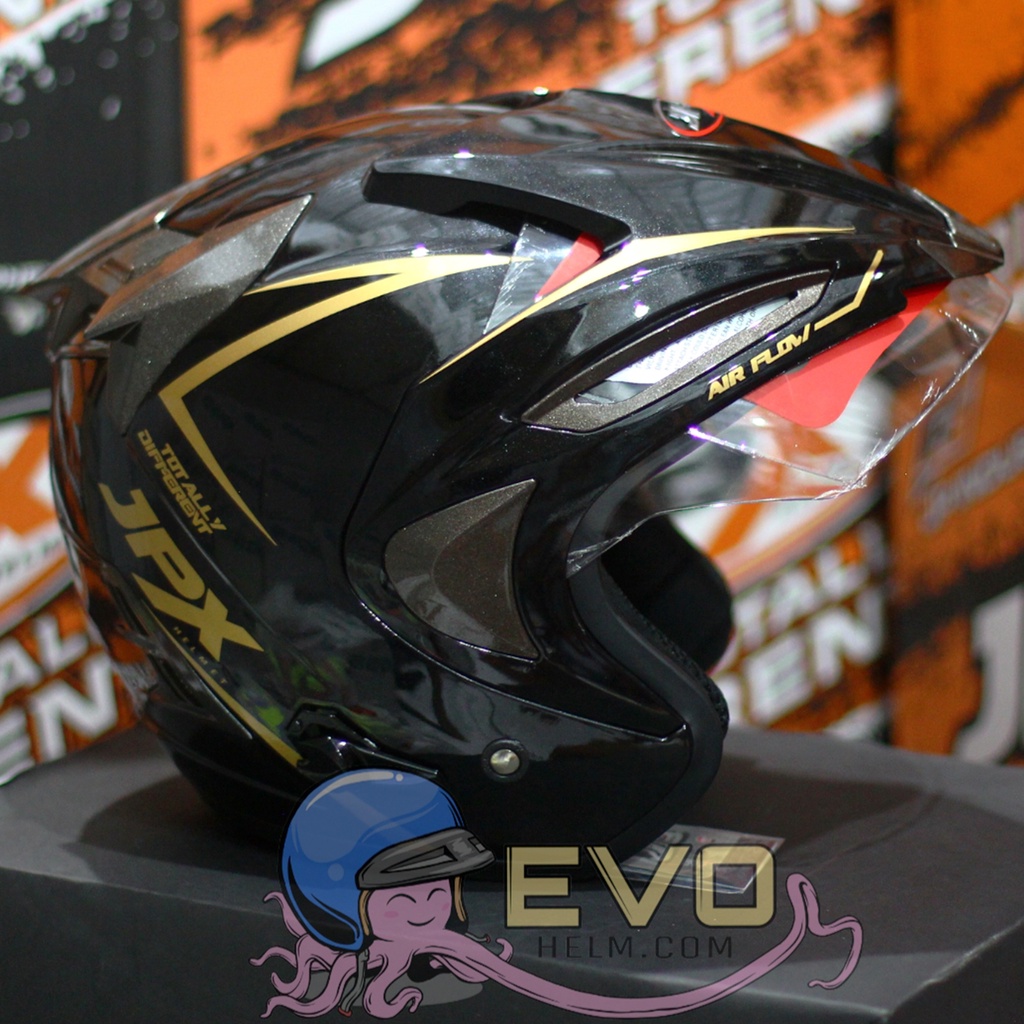 HELM JPX HALFFACE_JPX SUPREME - BLACK METLAIC / GOLD ( ONGKIR 2KG) JPX HALFFACE JPX SUPREME