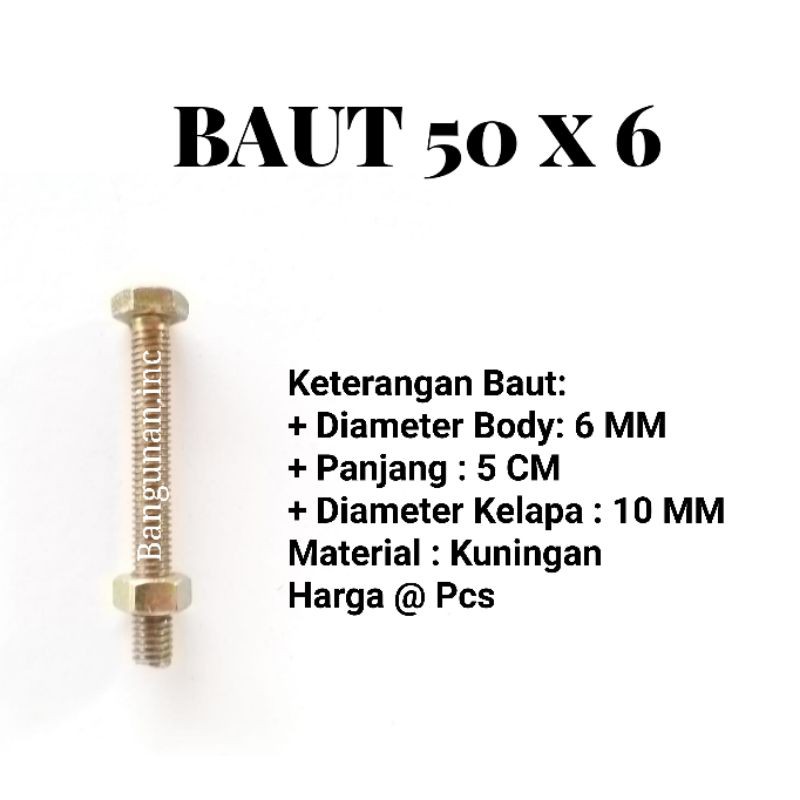 BAUT 6 MM PANJANG 5 CM - RING BAUT 6 X 50 - MUR BAUT