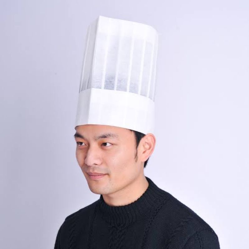 Topi chef kertas warna putih topi koki bahan kertas tinggi 20 cm