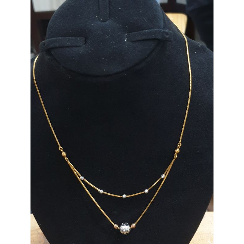 kalung dua layer emas asli berliontin bola