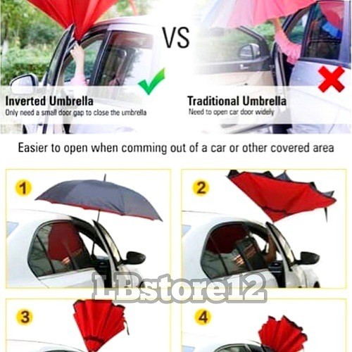 Kazbrella Payung Terbalik Gagang C / Reverse Umbrella / Payung Modern