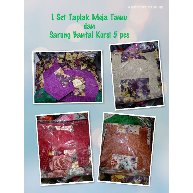 1 set taplak meja tamu dan sarung bantal kursi 5pcs