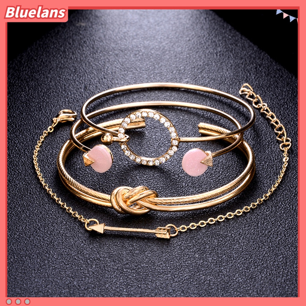 Bluelans 4Pcs Fashion Knotted Circle Arrow Rhinestone Opening Bangles Women Bracelets