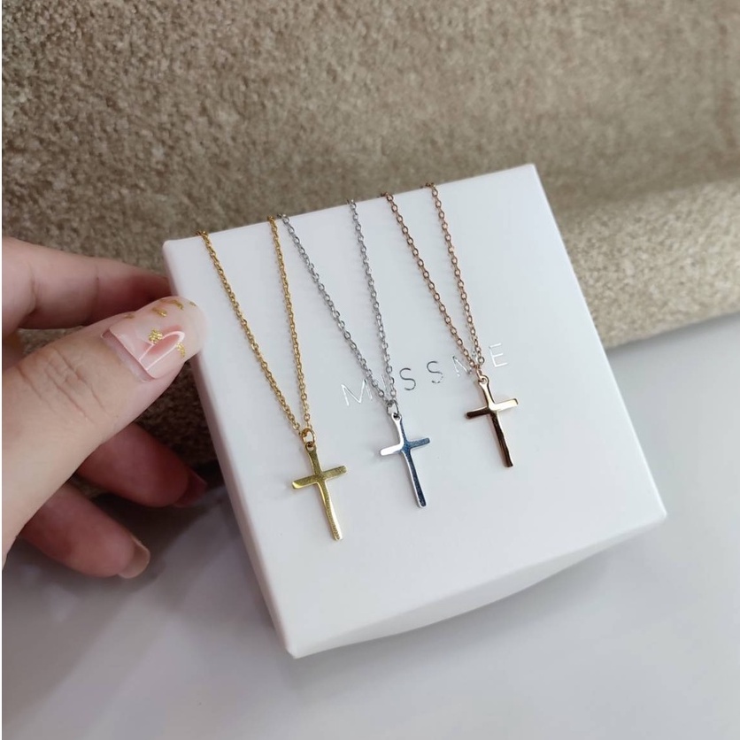 kalung salib wanita anti karat lapis emas asli + box cocok untuk kado