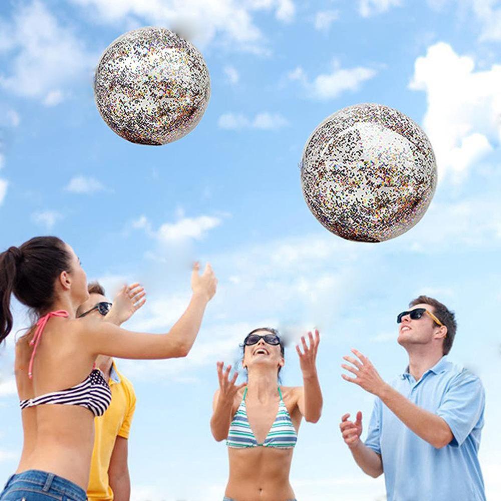 REBUY Rebuy Beach Ball Pantai Dewasa Kolam Renang Tiup Mainan Bola Transparan Sequin Confetti Glitters Bola Bermain Air