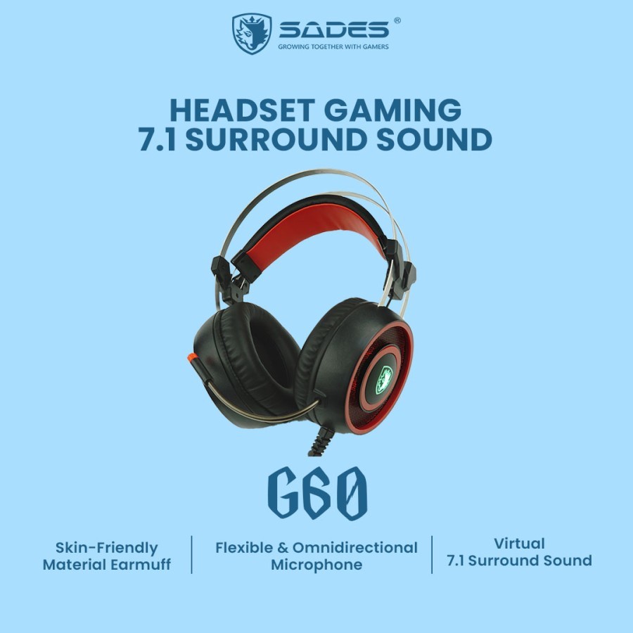 Headset Gaming Sades G60 7.1 Surround Sound - Merah Muda