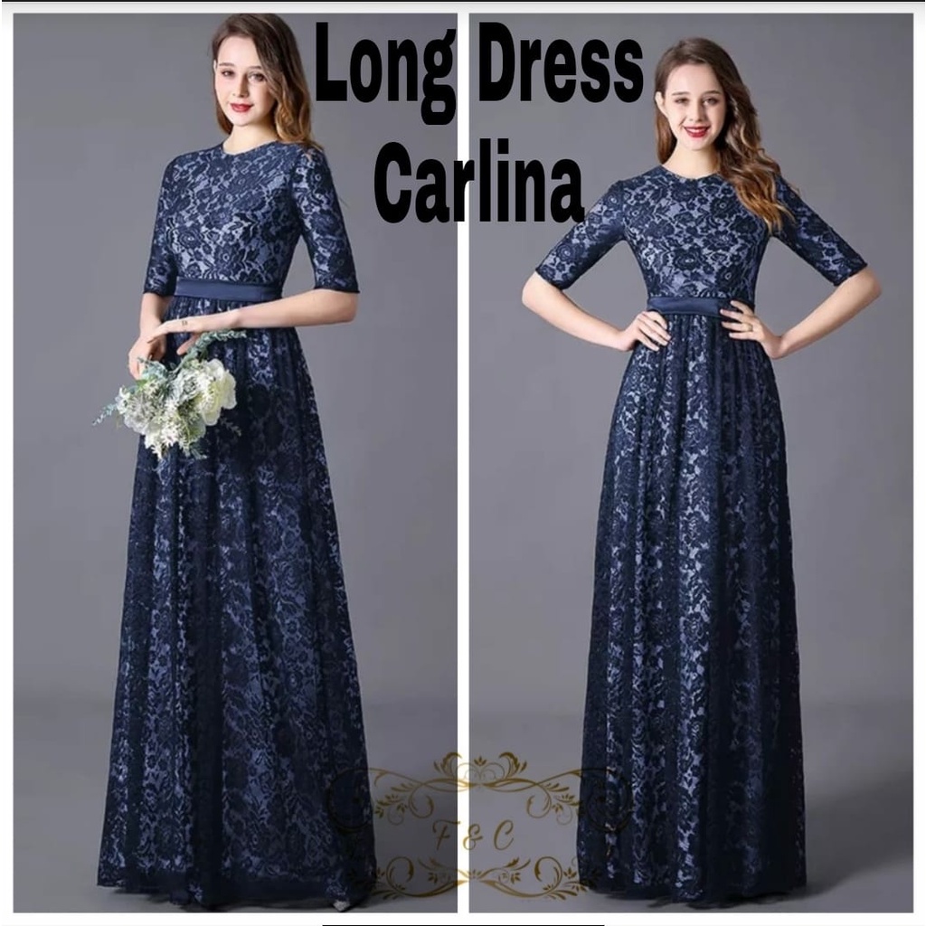 LONG DRESS CARLINA FASHION PAKAIAN WANITA BAHAN BRUKAT FEHM