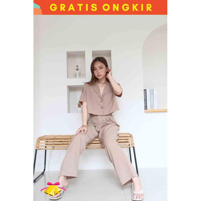 COTTONBELLS CASUAL JUMPSUIT WANITA YAKSHA BUTTON CROP SET PANTS (HK - JS 1803)-5