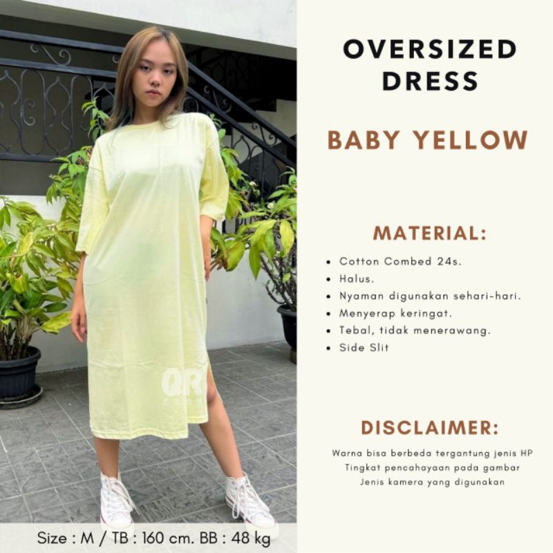 Baju Dress Oversize Tunik Cotton Combed 24s Premium Oversized Dress Tshirt - Baby Yellow