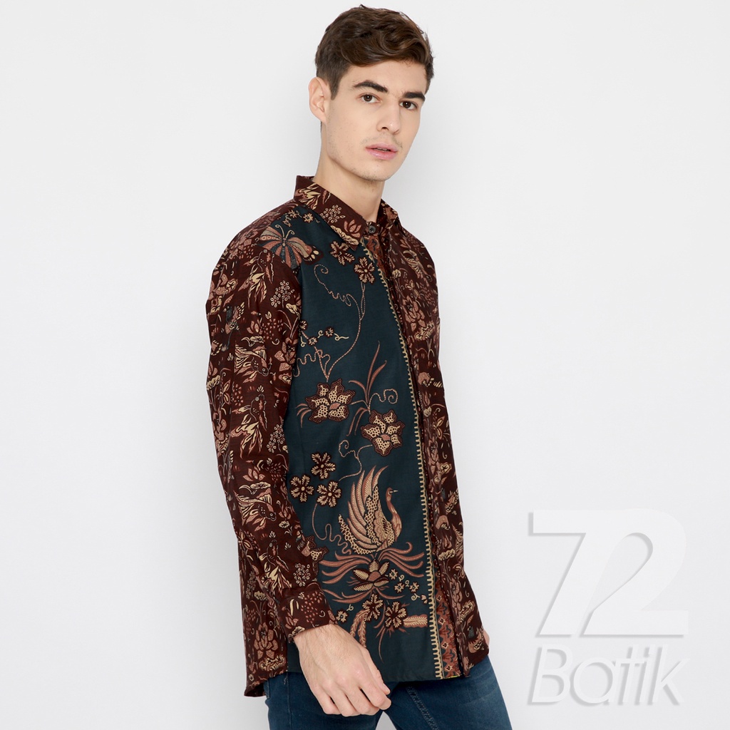 BATIK PRIA LENGAN PANJANG Kemeja Hem Slimfit Premium Motif Two Tone Pagi Sore Ikan 721022 CAP 72 - Baju Kemeja Atasan Pakaian Setelan Batik Pria Cowok Laki Laki Remaja Keluarga Kantor Lengan Panjang Modern Slimfit Slim Fit Premium Kekinian