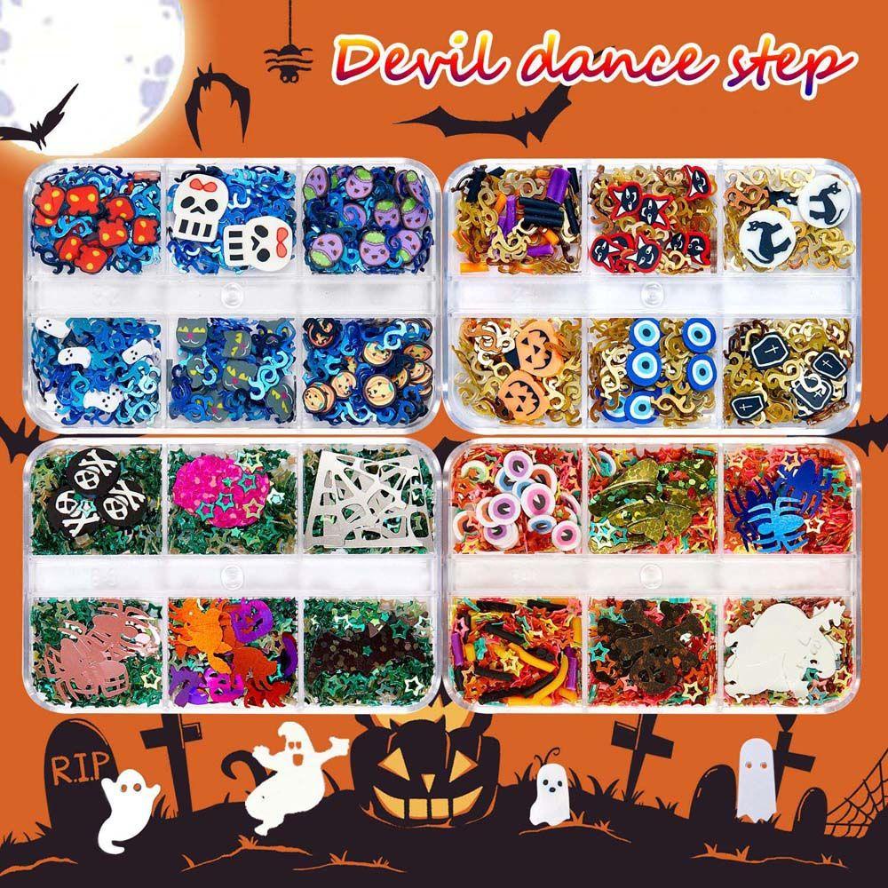 Mxbeauty Halloween Kuku Serpihan 6kisi Warna Campur Setan Labu Manikur Aksesoris Nail Art Perhiasan Halloween Dekorasi Kuku