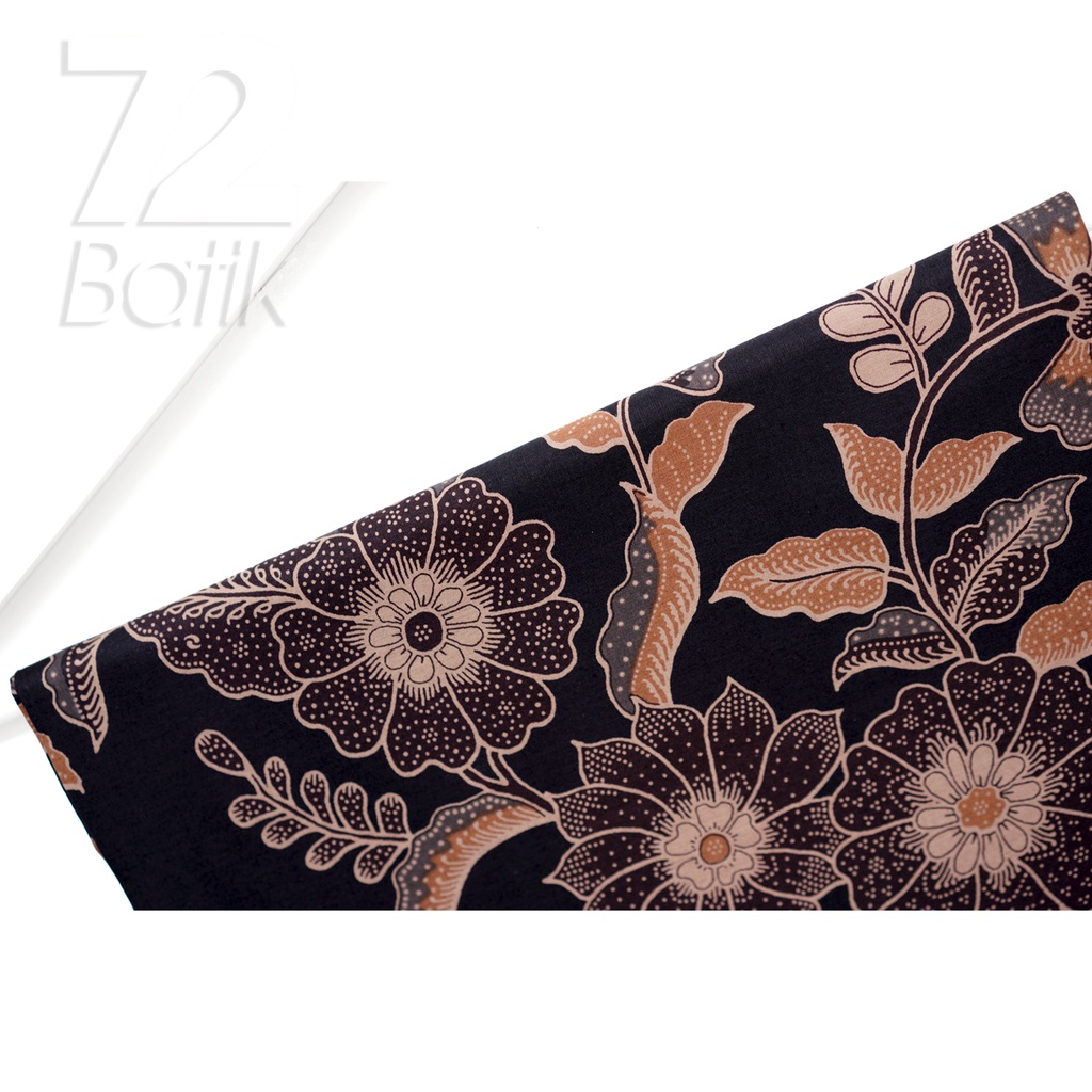 KAIN BATIK PREMIUM Bahan Katun Motif Kembang Sari Warna Hitam 721185 Cap 72 Jarik Jarit Samping Kebat Panjang Batik Katun Modern Premium Bahan Seragam Batik Pernikahan Kantor Keluarga Murah Kamen Jadi Batik Bali Lembaran