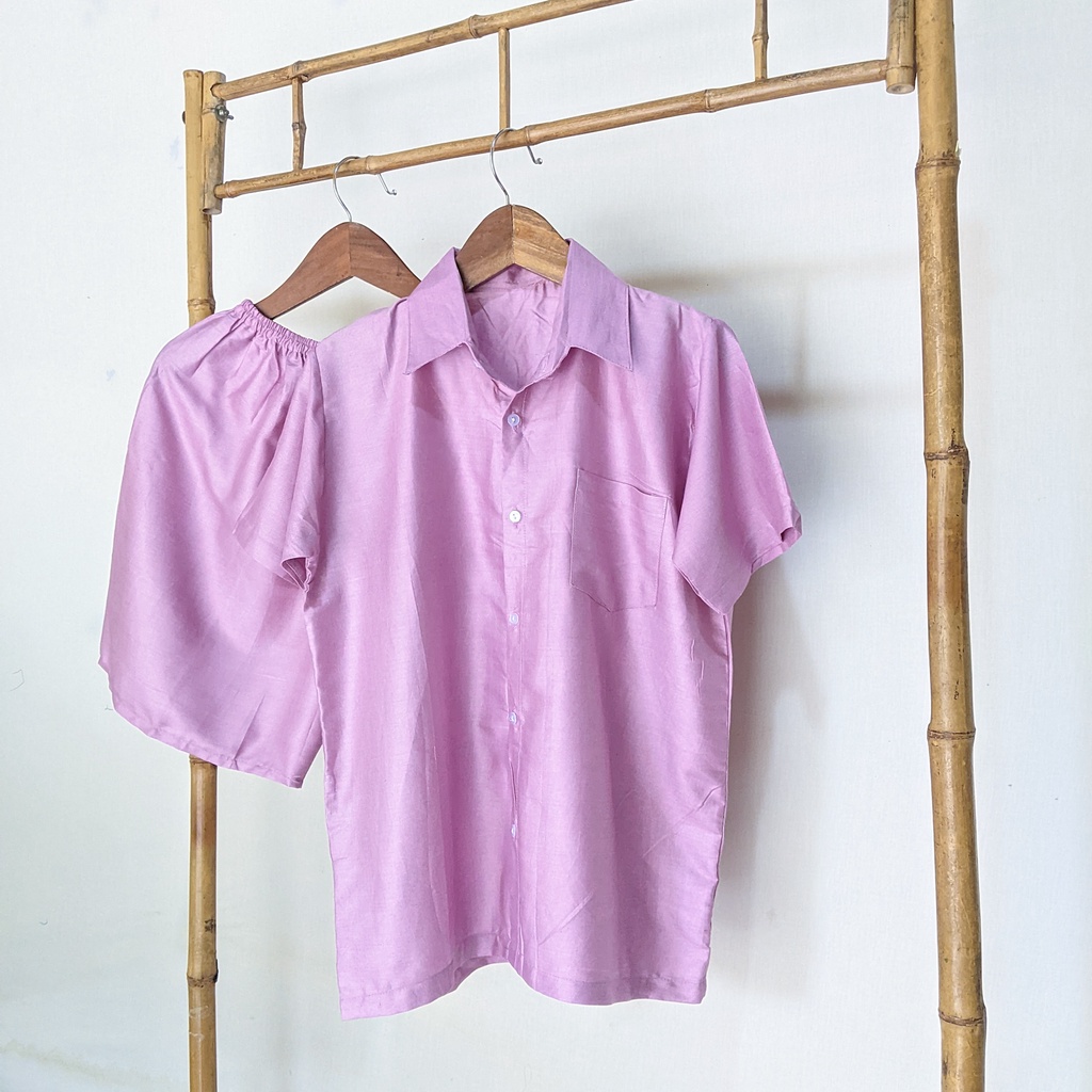 Pajamas Polos Setelan Baju Tidur Lengan Pendek Celana Pendek Polos | Plain Sleepwear Daily Set | Baby Doll Polos-Baby Pink