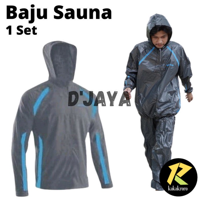 Jaket Sauna Pria Wanita Baju Pakaian Olahraga Fitness Jogging 1 Set - XL