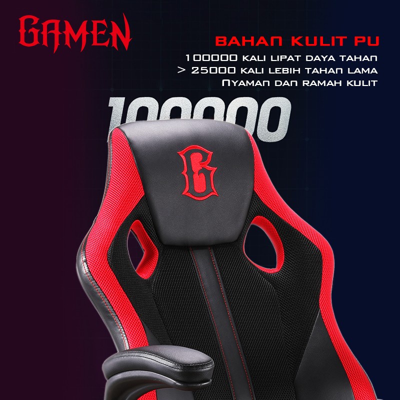 GAMEN Gaming Chair Thronus Black + Red | Kursi Gaming Premium Quality