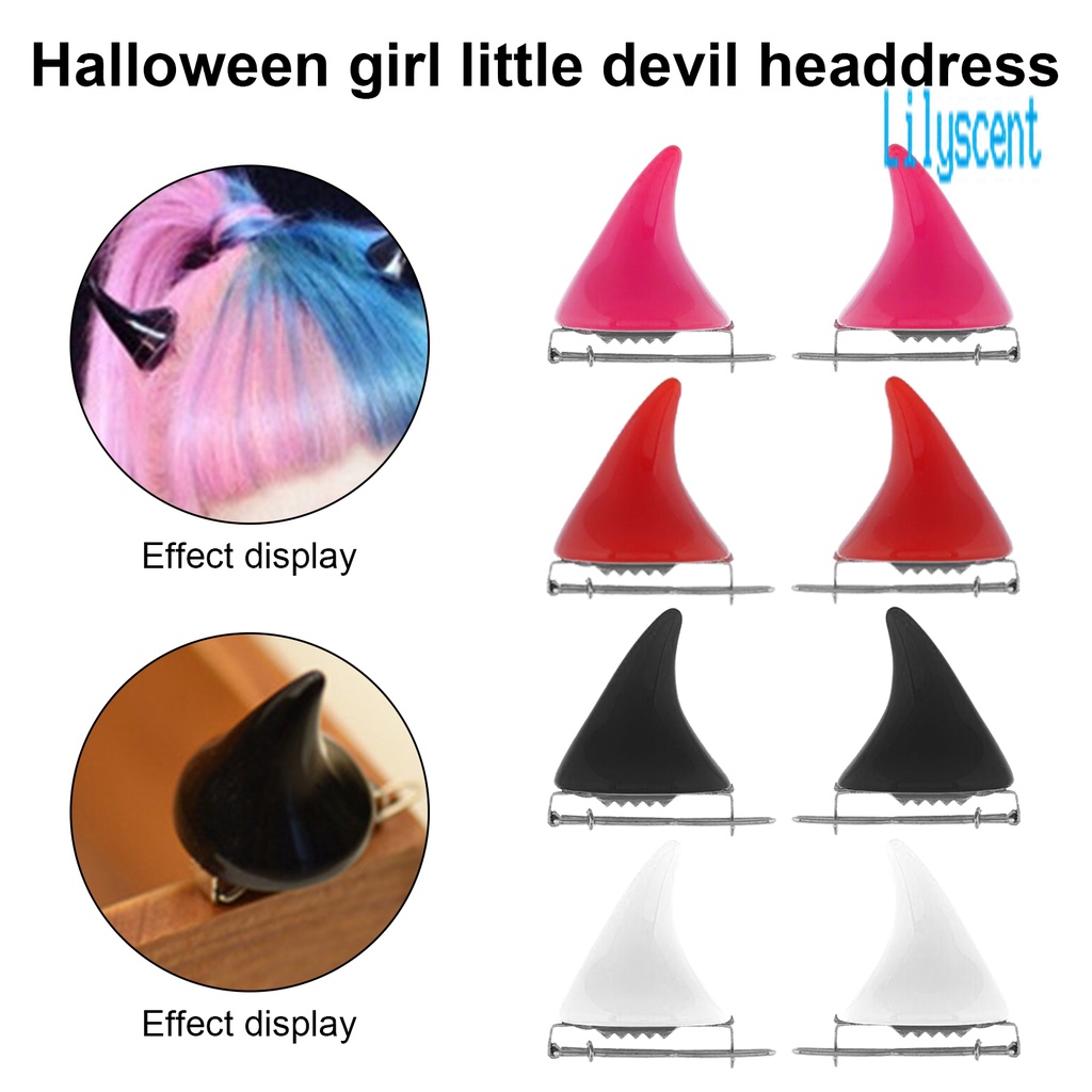 Lily 4 Pasang Jepit Rambut Bentuk Tanduk Setan Bahan Metal Luminous Untuk Kostum Halloween