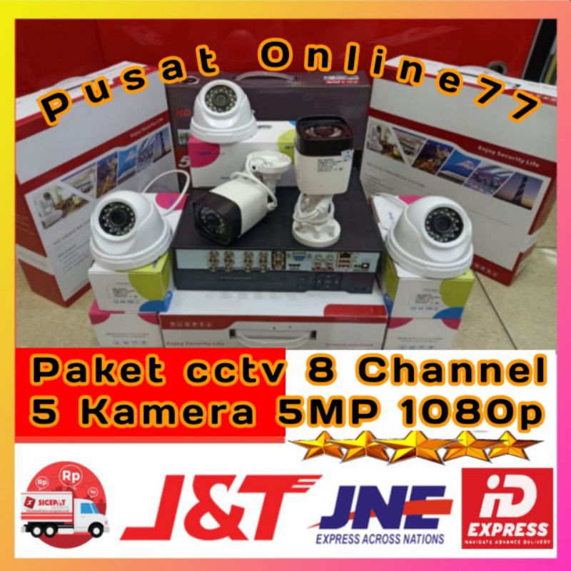 PAKET CCTV 8 CHANNEL 5 KAMERA 5MP BEST QUALITY LENGKAP