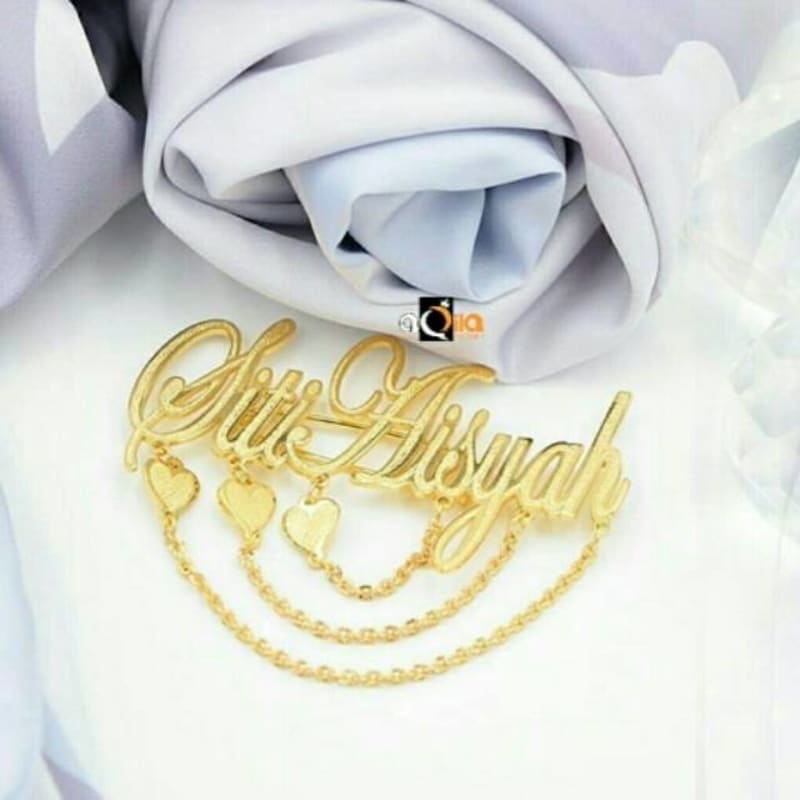 Bros PENITI / hijab / kerudung /  ukir nama lapis emas / silver / aksesoris wanita / model rantai