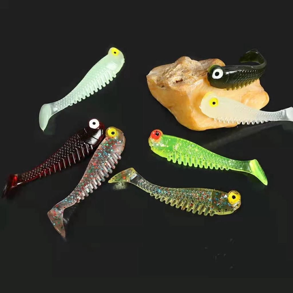 Bionic Bercahaya Ikan Kecil Air Asin Paddle Tail Lure Crankbait Big Eyes T Tail Simulasi Ikan Jenis Umpan Lembut Ikan Mandarin Umpan Mulut Panjang 5cm 1.2g Silikon Swimbaits Lure Fresh